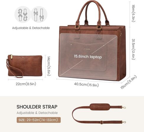 LoveVook Laptop Bag Bag للنساء ، وأكياس العمل 15.6 بوصة ، وحقيبة حمل جلدية عتيقة ، وأكياس كمبيوتر مقاومة للماء مع محفظة القابض ، وحقيبة رسول كبيرة في كلية المعلم كلية الأعمال in Kuwait