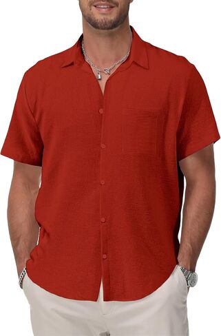 KYKU Cotton Shirt for Men: Casual Beach Summer Button Down Short Sleeve Clothes in Saudi Arabia