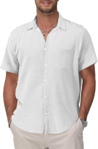 KYKU Cotton Shirt for Men: Casual Beach Summer Button Down Short Sleeve Clothes in Saudi Arabia