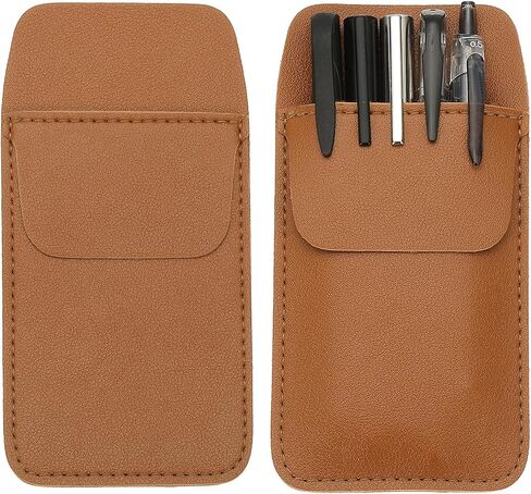 PATIKIL 2 Pack Leather Pocket Protector, MultiPurpose Pen Pocket Protector Pen Holder Organizer Pouch Pencil Sleeve for Heavy Duty Shirts Lab Coats Pointers Notes Card Office, Brown in Saudi Arabia