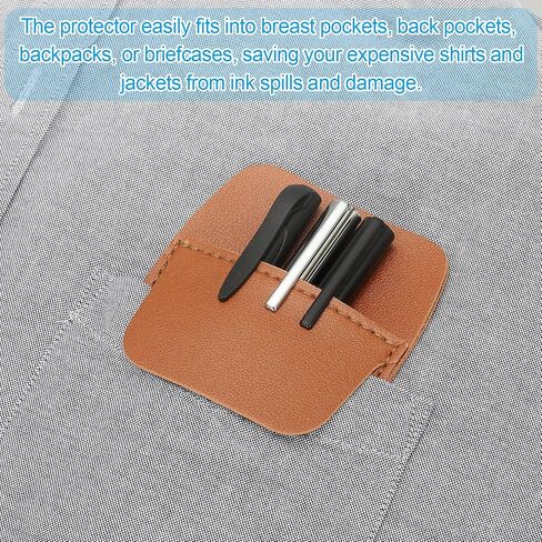 PATIKIL 2 Pack Leather Pocket Protector, MultiPurpose Pen Pocket Protector Pen Holder Organizer Pouch Pencil Sleeve for Heavy Duty Shirts Lab Coats Pointers Notes Card Office, Brown in Saudi Arabia