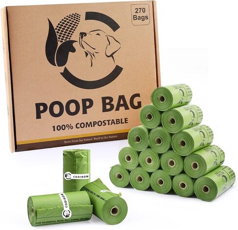 Certified Compostable Dog Poop Bags, 270 Count Landfill Friendly and Leakproof Waste Bags, Easy Open Unscented Forest Green Poop Bag for Dog, 15 Doggy Bags Per Roll (18 rolls) in Kuwait