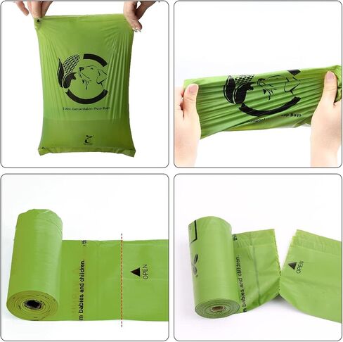 Certified Compostable Dog Poop Bags, 270 Count Landfill Friendly and Leakproof Waste Bags, Easy Open Unscented Forest Green Poop Bag for Dog, 15 Doggy Bags Per Roll (18 rolls) in Kuwait