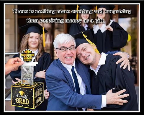 Graduation Surprise Money Box for Cash Gift, 2025 Congrats Grad Money Gift Box with Card and Cash Holder Boys Girls High School College DIY Fun Cash Box, Includes 50Pcs Transparent Bags（Black Gold in Saudi Arabia