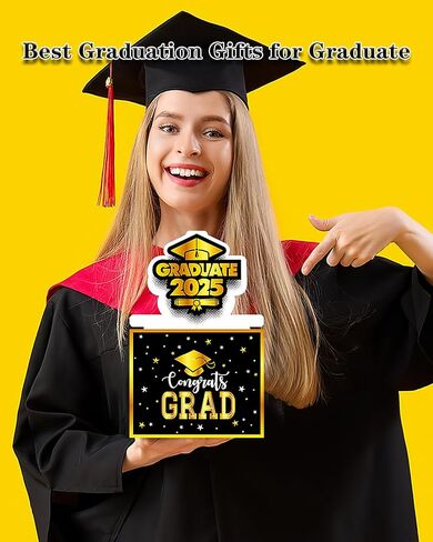 Graduation Surprise Money Box for Cash Gift, 2025 Congrats Grad Money Gift Box with Card and Cash Holder Boys Girls High School College DIY Fun Cash Box, Includes 50Pcs Transparent Bags（Black Gold in Saudi Arabia