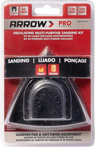 Arrow OSCTSV-1 Multipurpose Sanding Kit for Oscillating Tools for Wood and Metal, Universal, Fits Most Multitools, 10-Piece Set Includes Sanding Pad and 60-Grit, 120-Grit, and 240-Grit Sandpaper in Kuwait