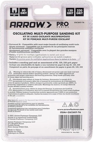 Arrow OSCTSV-1 Multipurpose Sanding Kit for Oscillating Tools for Wood and Metal, Universal, Fits Most Multitools, 10-Piece Set Includes Sanding Pad and 60-Grit, 120-Grit, and 240-Grit Sandpaper in Kuwait