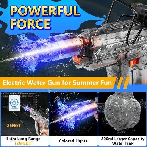 Electric Water Gun for Kids & Adults - 800ml Large Capacity, 40 FT Long Range, Automatic Water Suction, 40 Mins Continuous Shooting, Perfect for Outdoor Battles, Parties & Summer Fun in Kuwait