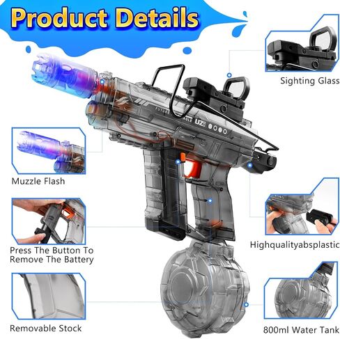 Electric Water Gun for Kids & Adults - 800ml Large Capacity, 40 FT Long Range, Automatic Water Suction, 40 Mins Continuous Shooting, Perfect for Outdoor Battles, Parties & Summer Fun in Kuwait