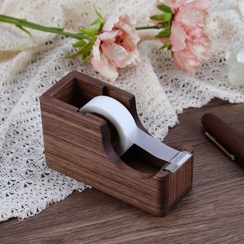 Buqoo Wood Tape Dispenser, North American Black Walnut Desktop Tape Cutter Dispenser | FSC-Certified Desk Organizer | Office Tape Dispenser Desk in Kuwait