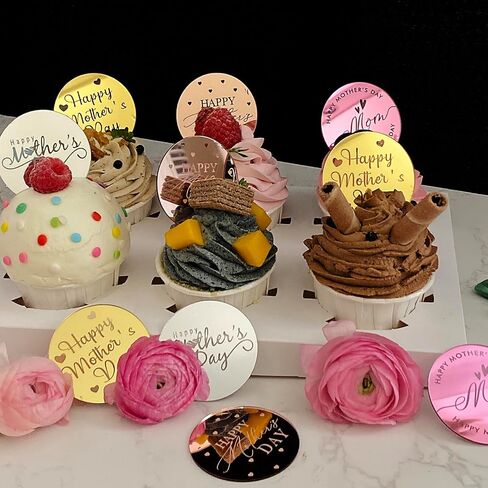 قبعات كب كيك في اليوم السعيد 40pcs أكريليك أمهات يوم كعكة أعلى من أكريليك كعكة القرم in Kuwait