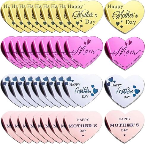 Happy Mother‘s Day Cupcake Toppers 40Pcs Acrylic Mothers Day Cake Topper Acrylic Cake Disc Heart Shape Mirror Mother‘s Day Cake Picks For Mothers Day Decorations in Kuwait