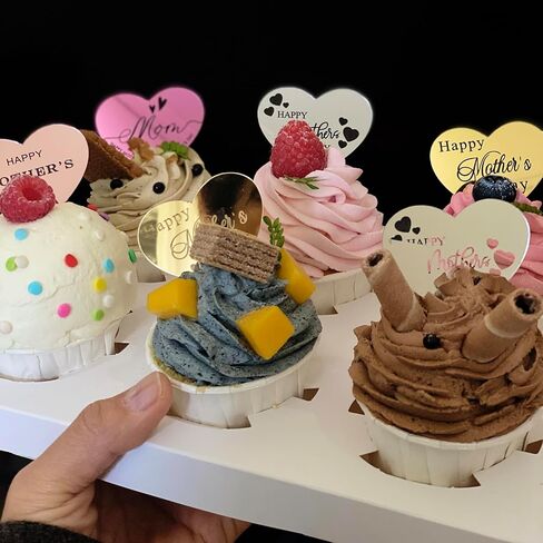 Happy Mother‘s Day Cupcake Toppers 40Pcs Acrylic Mothers Day Cake Topper Acrylic Cake Disc Heart Shape Mirror Mother‘s Day Cake Picks For Mothers Day Decorations in Kuwait