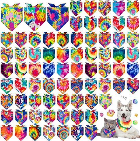 Sanwuta 72 PCS Dog Bandana Bulk Bulk Puppy Triangle Divings Cat Bandanas قابلة للتعديل لينة لطيفة المثلثات المثلثات المثلثات المثلثات للكلاب الصغيرة المتوسطة للحيوانات الأليفة (نمط الشريط) in Kuwait