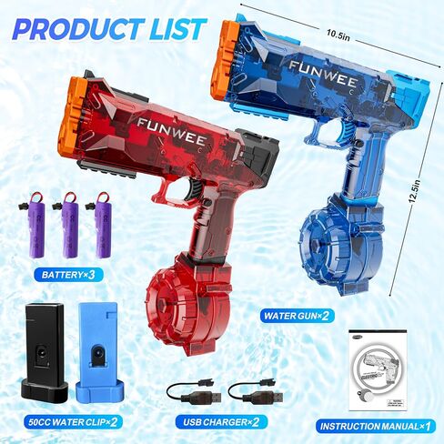 2 Pack Electric Water Guns, Full Automatic Electric Squirt Gun High Capacity 500+ Water Blasts, Long Range Water Pistol Blaster Soaker, Summer Outdoor Pool Auto Water Toy for Adult Kid in Saudi Arabia