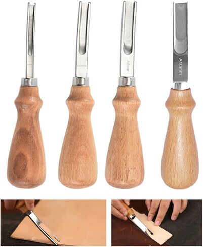 Leather Edge Skiving Beveler Tool Set,French Beveler,Wide Mouth Leathercraft Edge Skiving Beveler Leather Edge Trimmer with Wooden Handle Four Sizes(4mm,6mm,8mm and 10mm) in Saudi Arabia