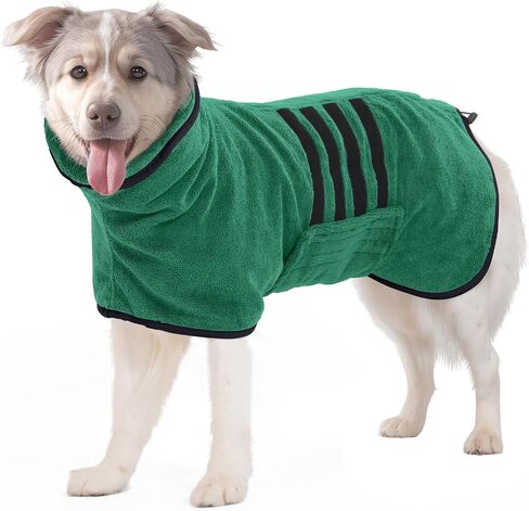 Microfibre Dog Bathrobe Towel Wrap Super Absorbent Dog Drying Coat Bath Robe for Puppy, Medium & Large Dogs, Fast Drying, Adjustable in Kuwait
