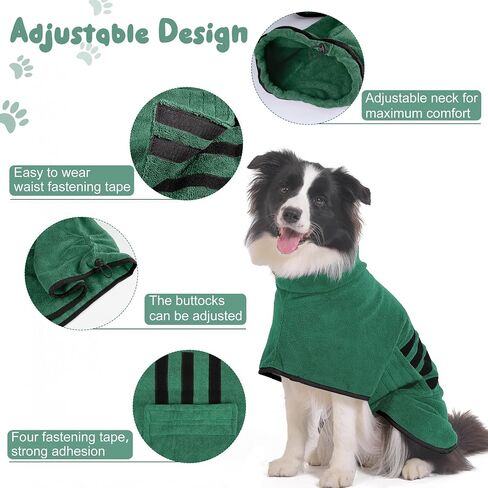 Microfibre Dog Bathrobe Towel Wrap Super Absorbent Dog Drying Coat Bath Robe for Puppy, Medium & Large Dogs, Fast Drying, Adjustable in Kuwait