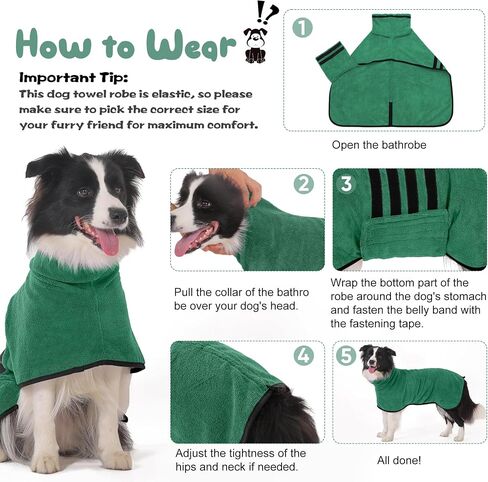 Microfibre Dog Bathrobe Towel Wrap Super Absorbent Dog Drying Coat Bath Robe for Puppy, Medium & Large Dogs, Fast Drying, Adjustable in Kuwait