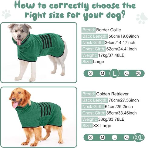 Microfibre Dog Bathrobe Towel Wrap Super Absorbent Dog Drying Coat Bath Robe for Puppy, Medium & Large Dogs, Fast Drying, Adjustable in Kuwait