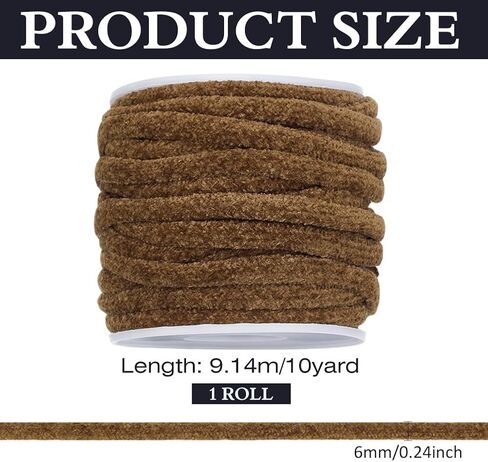 FINGERINSPIRE 10 Yards Chenille Choker Cord Round Tubing Cord 6mm with Spool Soft Cotton Round Choker Cord Coconut Brown Drawstring Replacement Rope Round Drawstring Cord for Clothing Decoration in Kuwait