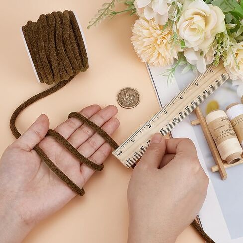 FINGERINSPIRE 10 Yards Chenille Choker Cord Round Tubing Cord 6mm with Spool Soft Cotton Round Choker Cord Coconut Brown Drawstring Replacement Rope Round Drawstring Cord for Clothing Decoration in Kuwait