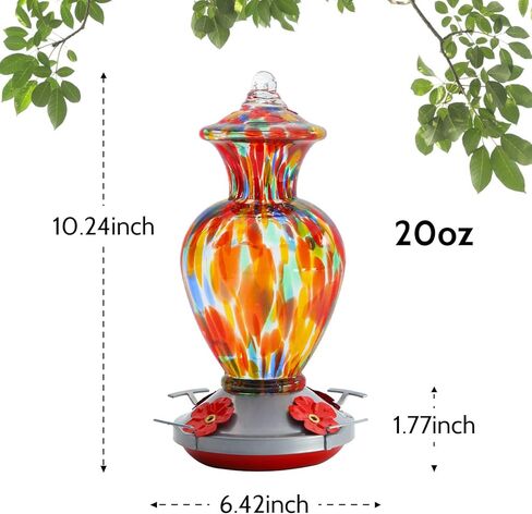 Hummingbird Feeder, Hand Blown Glass Hummingbird Feeders for Outdoors, Never Fade, 28 Fluid Ounces, 4 Feeding Metal Stations, Garden Backyard Decorative, Present for mom(Rainbow) in Kuwait