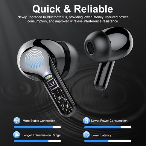 Wireless Earbuds, Bluetooth 5.3 Headphones HiFi Stereo, Bluetooth Earbuds with ENC Noise Cancelling Mic, IP7 Waterproof in Ear Earphones, 48H, LED Display Ear buds for Pad Phones Workout Sports, Blue in Saudi Arabia