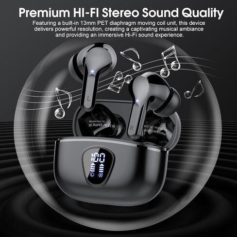 Wireless Earbuds, Bluetooth 5.3 Headphones HiFi Stereo, Bluetooth Earbuds with ENC Noise Cancelling Mic, IP7 Waterproof in Ear Earphones, 48H, LED Display Ear buds for Pad Phones Workout Sports, Blue in Saudi Arabia