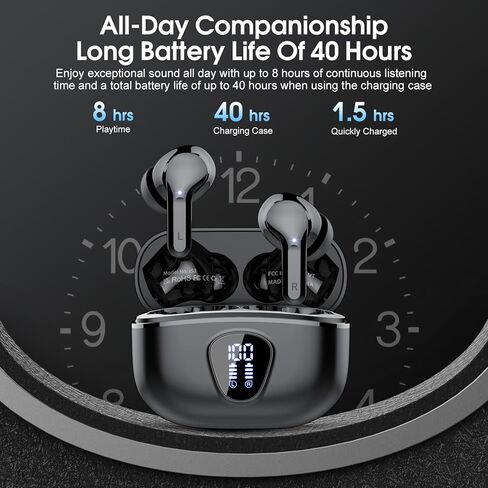 Wireless Earbuds, Bluetooth 5.3 Headphones HiFi Stereo, Bluetooth Earbuds with ENC Noise Cancelling Mic, IP7 Waterproof in Ear Earphones, 48H, LED Display Ear buds for Pad Phones Workout Sports, Blue in Saudi Arabia