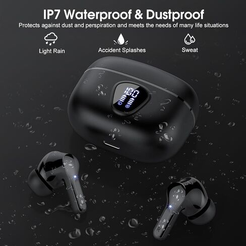 Wireless Earbuds, Bluetooth 5.3 Headphones HiFi Stereo, Bluetooth Earbuds with ENC Noise Cancelling Mic, IP7 Waterproof in Ear Earphones, 48H, LED Display Ear buds for Pad Phones Workout Sports, Blue in Saudi Arabia
