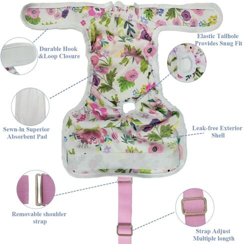 3 Pack Washable Female Dog Diaper with Suspender,Reusable Fixed Doggie Diapers Super Absorbent Leakproof for Small Medium Large Dog in Heat Cycle-M in Kuwait