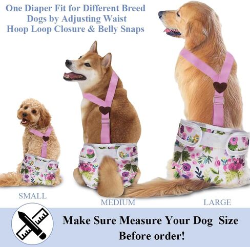 3 Pack Washable Female Dog Diaper with Suspender,Reusable Fixed Doggie Diapers Super Absorbent Leakproof for Small Medium Large Dog in Heat Cycle-M in Kuwait