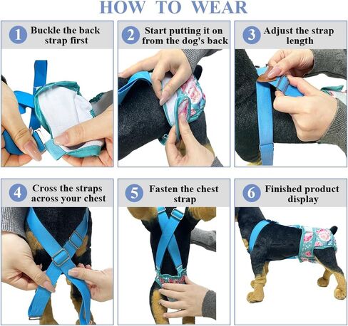 3 Pack Washable Female Dog Diaper with Suspender,Reusable Fixed Doggie Diapers Super Absorbent Leakproof for Small Medium Large Dog in Heat Cycle-M in Kuwait