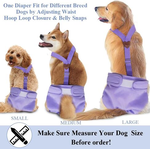 3 Pack Washable Female Dog Diaper with Suspender,Reusable Fixed Doggie Diapers Super Absorbent Leakproof for Small Medium Large Dog in Heat Cycle-M in Kuwait