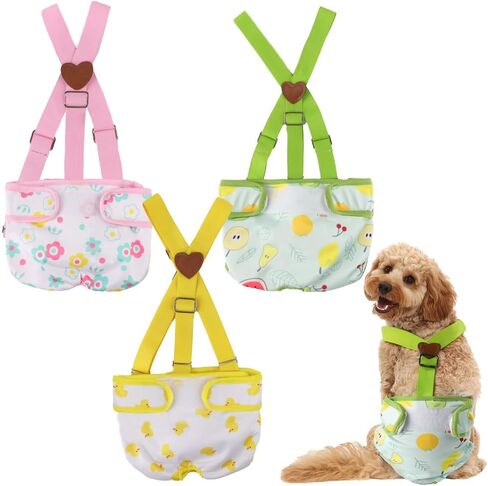 3 Pack Washable Female Dog Diaper with Suspender,Reusable Fixed Doggie Diapers Super Absorbent Leakproof for Small Medium Large Dog in Heat Cycle-M in Kuwait