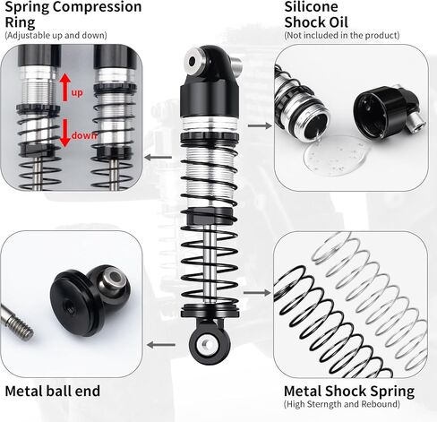 RCLIONS RC Car Shocks 43mm Oil Shock Absorber for AXIAL SCX24 1/24th RC Crawler Car Upgrade Parts in Kuwait