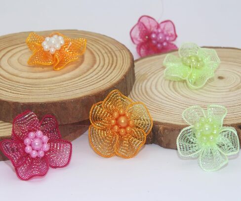 60pcs Craft Organza Flowers with Beads Organza Ribbon Dasiy Flower Appliques for Sewing DIY, Arts Projects, Hair Bows (Green) in Saudi Arabia