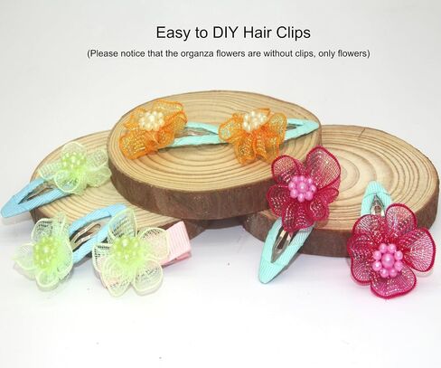 60pcs Craft Organza Flowers with Beads Organza Ribbon Dasiy Flower Appliques for Sewing DIY, Arts Projects, Hair Bows (Green) in Saudi Arabia