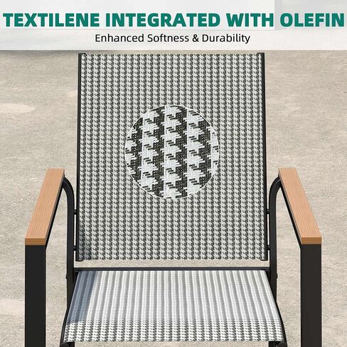 YITAHOME Set of 2 Stackable Patio Chairs, Outdoor All-Weather Conversation Breathable Textilene Mix Olefin Dining Chair, Plastic- Wood Armrest, Black and White Checkered in Saudi Arabia