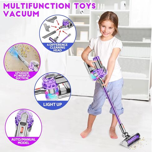 4-in-1 Kids Vacuum That Really Works, Toddler Pretend Play Cleaning Toy Set with Real Suction, Toys Working Cleaner Birthday Idea for 3 4 5 6 7+ Year Girl Boy (Purple) in Saudi Arabia