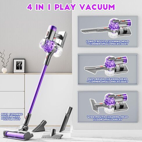 4-in-1 Kids Vacuum That Really Works, Toddler Pretend Play Cleaning Toy Set with Real Suction, Toys Working Cleaner Birthday Idea for 3 4 5 6 7+ Year Girl Boy (Purple) in Saudi Arabia