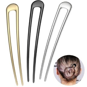 French Hair Pins Metal Hair Fork U Shaped Extra Long Chignon 2 Prong Sticks for Women Hair Accessories (Black- 2 Pieces)