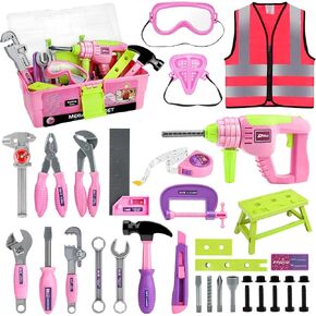 Tool Set with Tool Box & Electronic Toy Drill, Pretend Play Kids Construction Kits for Kids Ages 3-5 Years Old, Toddler Tool Set