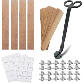 Wooden Candle Wicks with Wick Trimmer Cutter Crackling Candle Wicks kit 5.1 X 0.5 Inch Natural Candle Wood Wicks with Stand Candle Cores for DIY Candle Making Craft