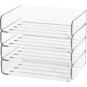 4-Tier Acrylic Paper Tray Organizer | Clear Stackable Desk Organizer for Documents, Letters, A4 Paper | Modern Office/Classroom/Home Organization