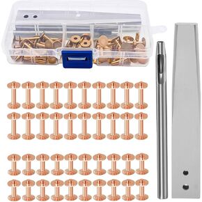 83Pcs Copper Rivets and Burrs Washers, Leather Rivets Fastener Install Setting Tool with 3.5mm Leather Hole Punch Cutter for Bag Belts Wallets DIY Leather Working Supplies, #9 and #12 Burrs Setter
