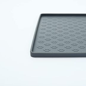 Silicone Dog Cat Food Mat, Waterproof Slip Resistant Raised Edge Pet Feeding Mats (M: 18.9" X 11.8", Grey)