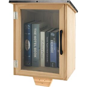 Googooing Little Library Box Outdoor Wood Wood Little Little Free Library للأحياء المجتمعية والمدارس التي تشارك الكتب ، مناسبة لـ DIY لتخزين الكتب والصحف والوجبات الخفيفة.