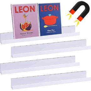 Weysat 4 Pack Magnetic Bookshelf for Whiteboard Acrylic Trans Magnetic Book Tool Tool Trans for Refrigerator Classroom Holding (White ، 10 lbs ، 24 inst)